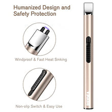 Load image into Gallery viewer, REIDEA Electronic Candle Lighter Arc Windproof Flameless USB Rechargeable Lighter with Safe Button for Home Kitchen Champagne Gold