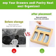 Load image into Gallery viewer, Bamboo Ziplock Bag Storage Organizer and Dispenser purplewares for Kitchen Drawer, Suitable for Gallon, Quart, Sandwich &amp; Snack Variety Size Bag (Brown)
