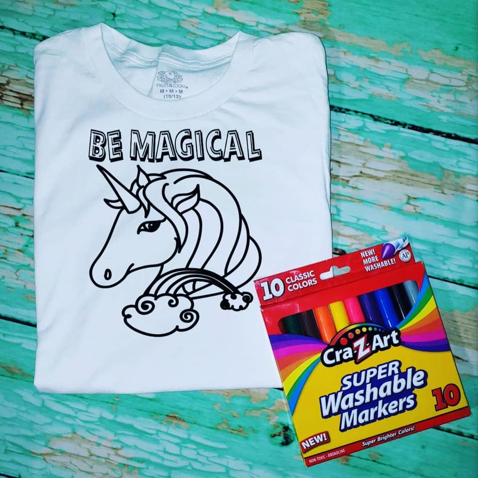 Color T-Shirt with 10 Non-Toxic Washable Magic Markers - Color in and Wash Out T-Shirt